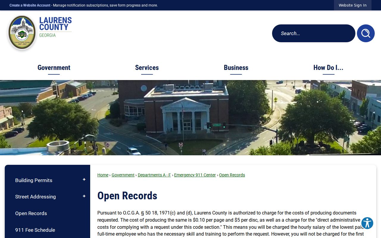 Laurens County Open Records policy and fee guidance